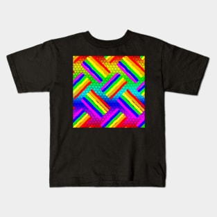 Rainbow Lizard Skin & Rainbow Rought Stripes Thatched Kids T-Shirt